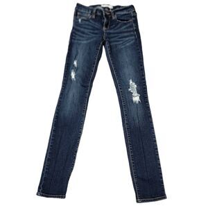 Bullhead Black Skinny Low Rise Distressed Blue Denim Jeans Size 3R
